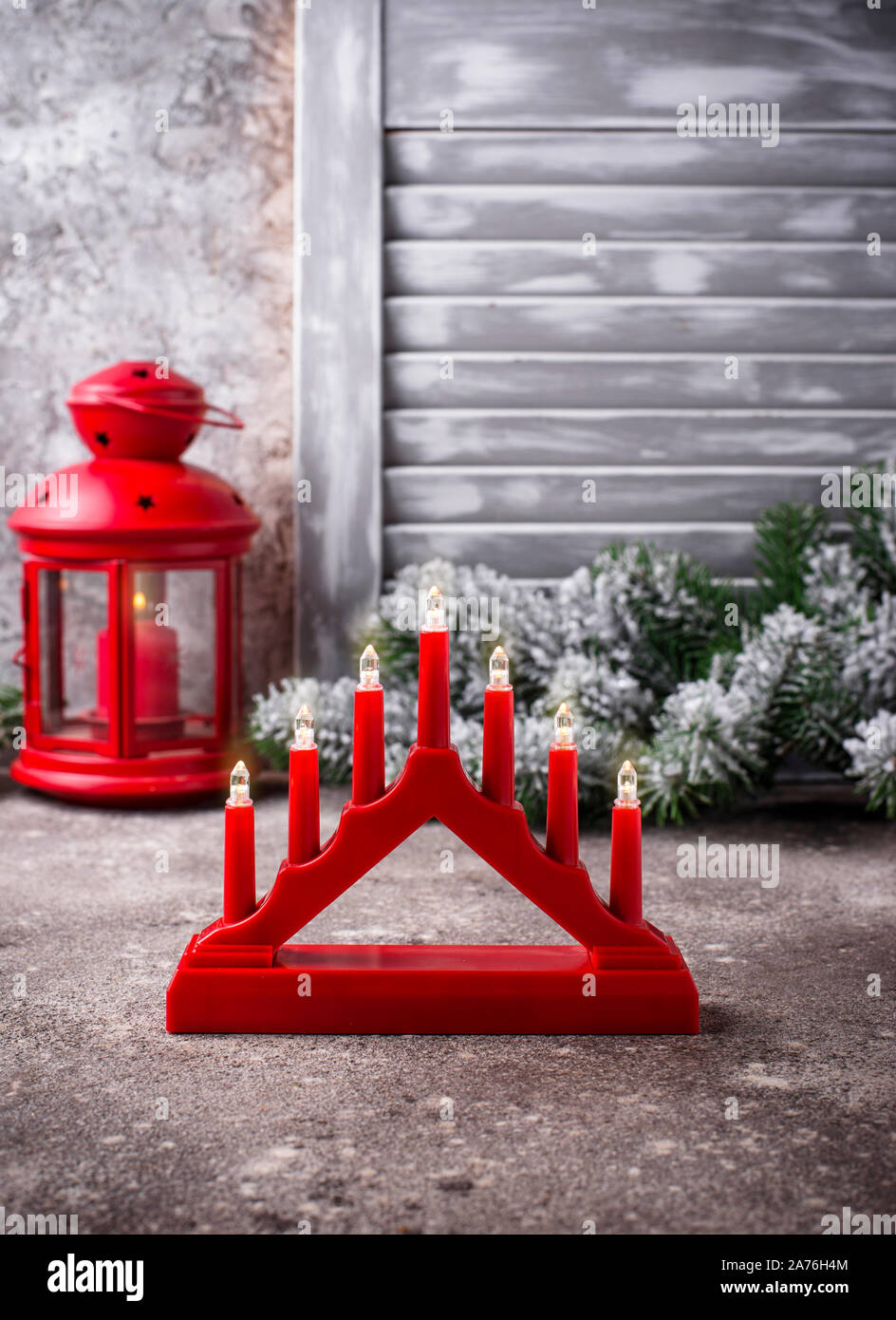 Traditional Swedish candlestick with seven candles Stock Photo Alamy