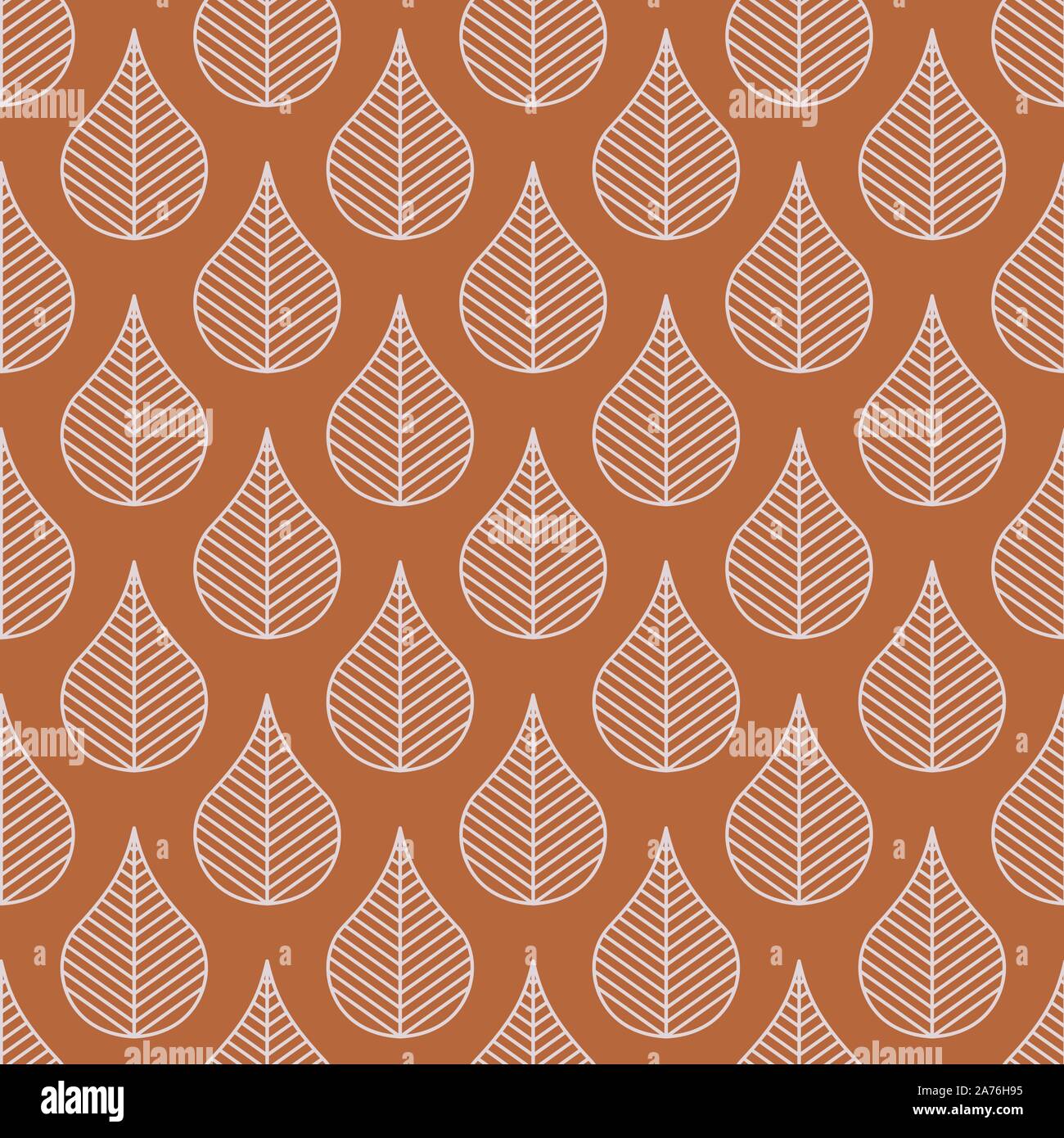 Foliage line leaves seamless pattern. Vector brown repeat background. Stock Vector