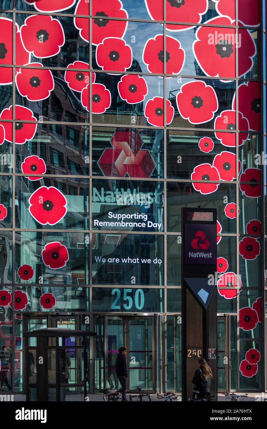 Corporate support for Poppy Appeal - Natwest London Head Office supporting the November poppy appeal Stock Photo