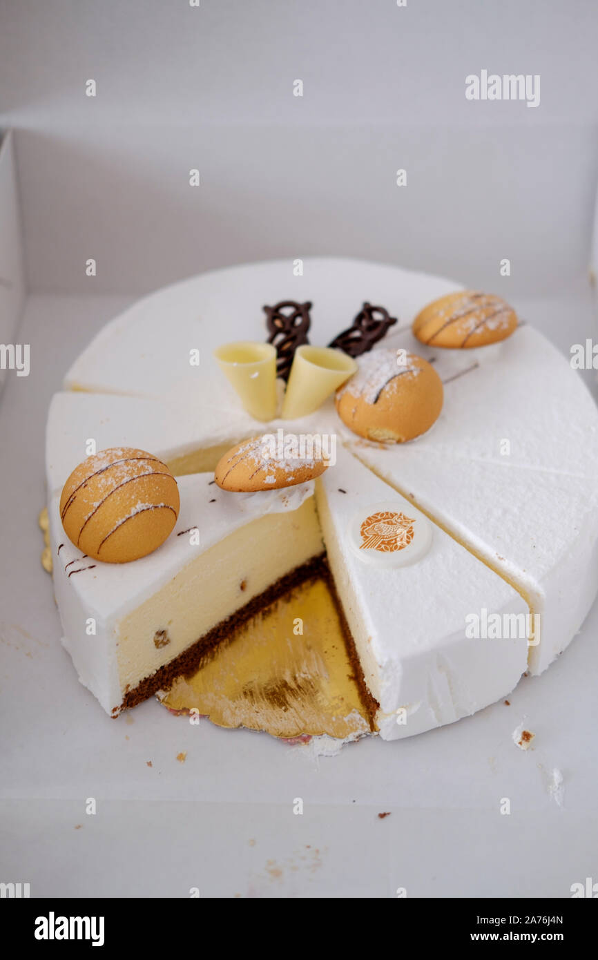 Cheesecake with white Marzipan glaze Stock Photo