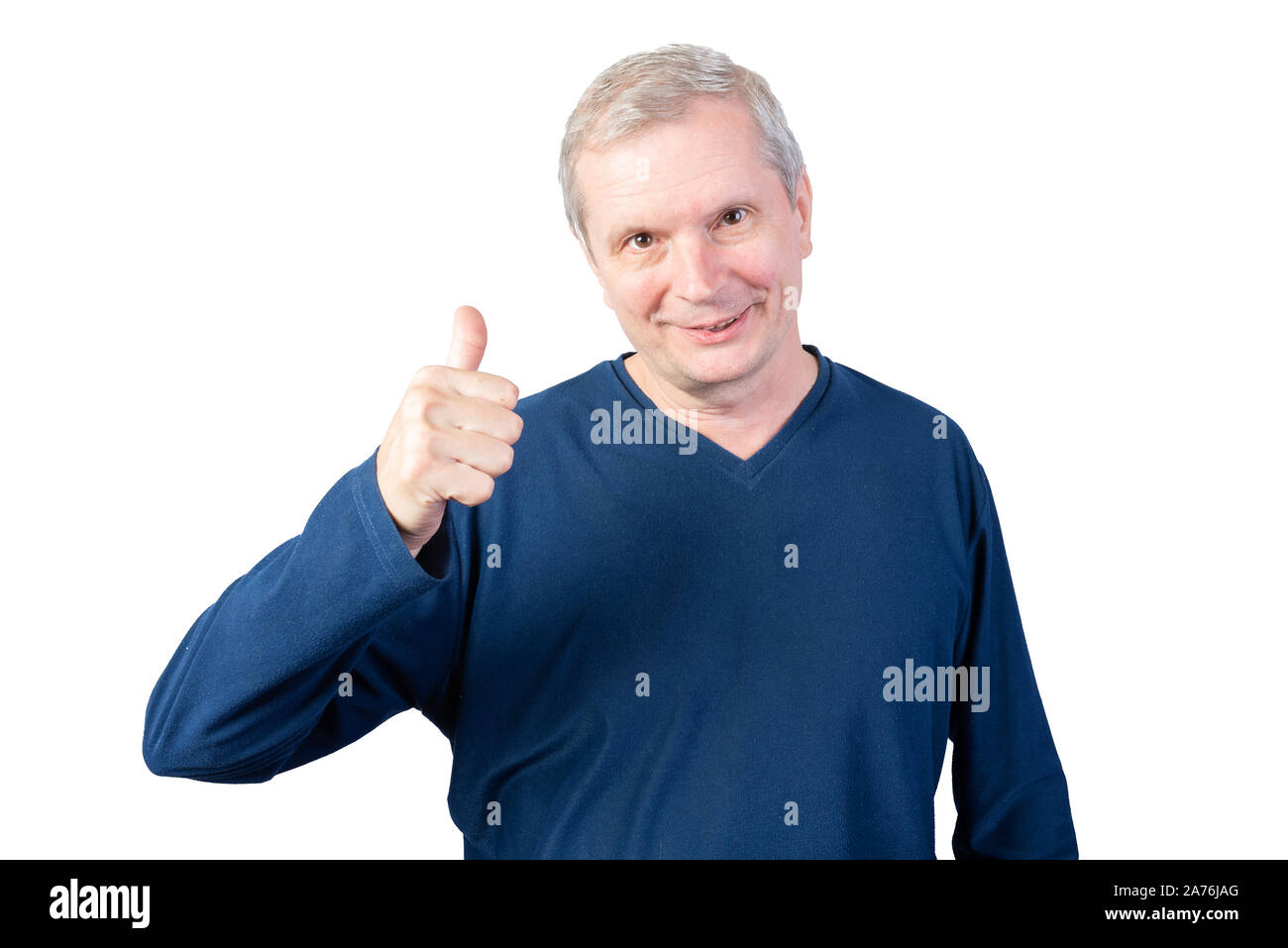 Elderly man shows thumbs up. Isolated on a white background Stock Photo ...