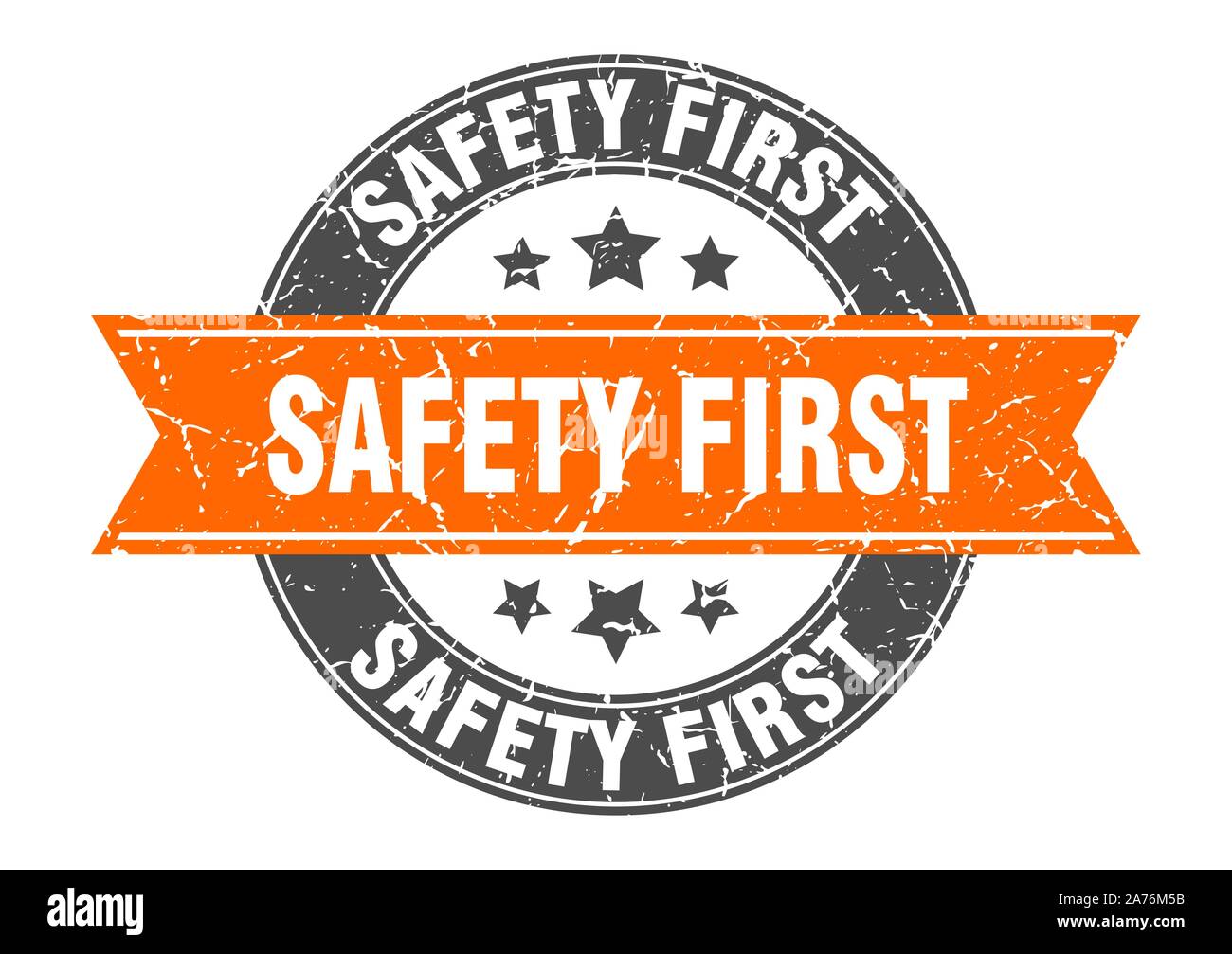 safety first round stamp with orange ribbon. safety first Stock Vector ...
