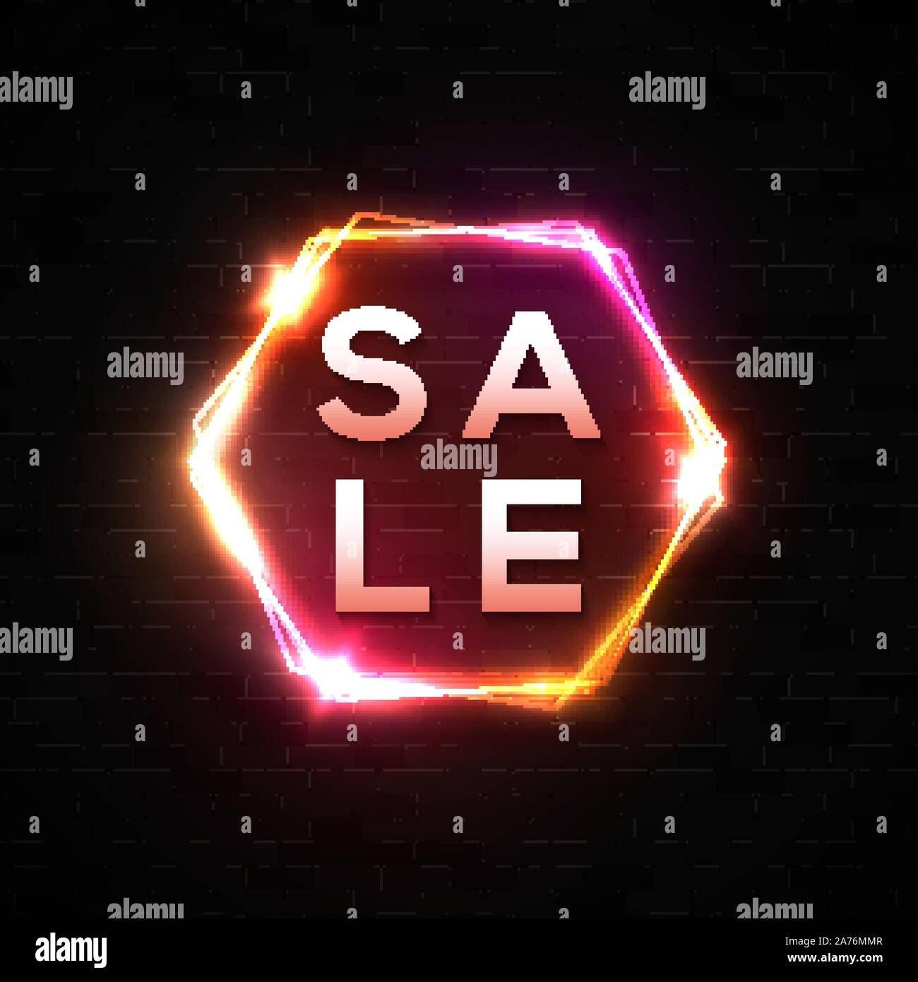 Sale banner. Discount neon sign. Shining hexagon Stock Vector Image