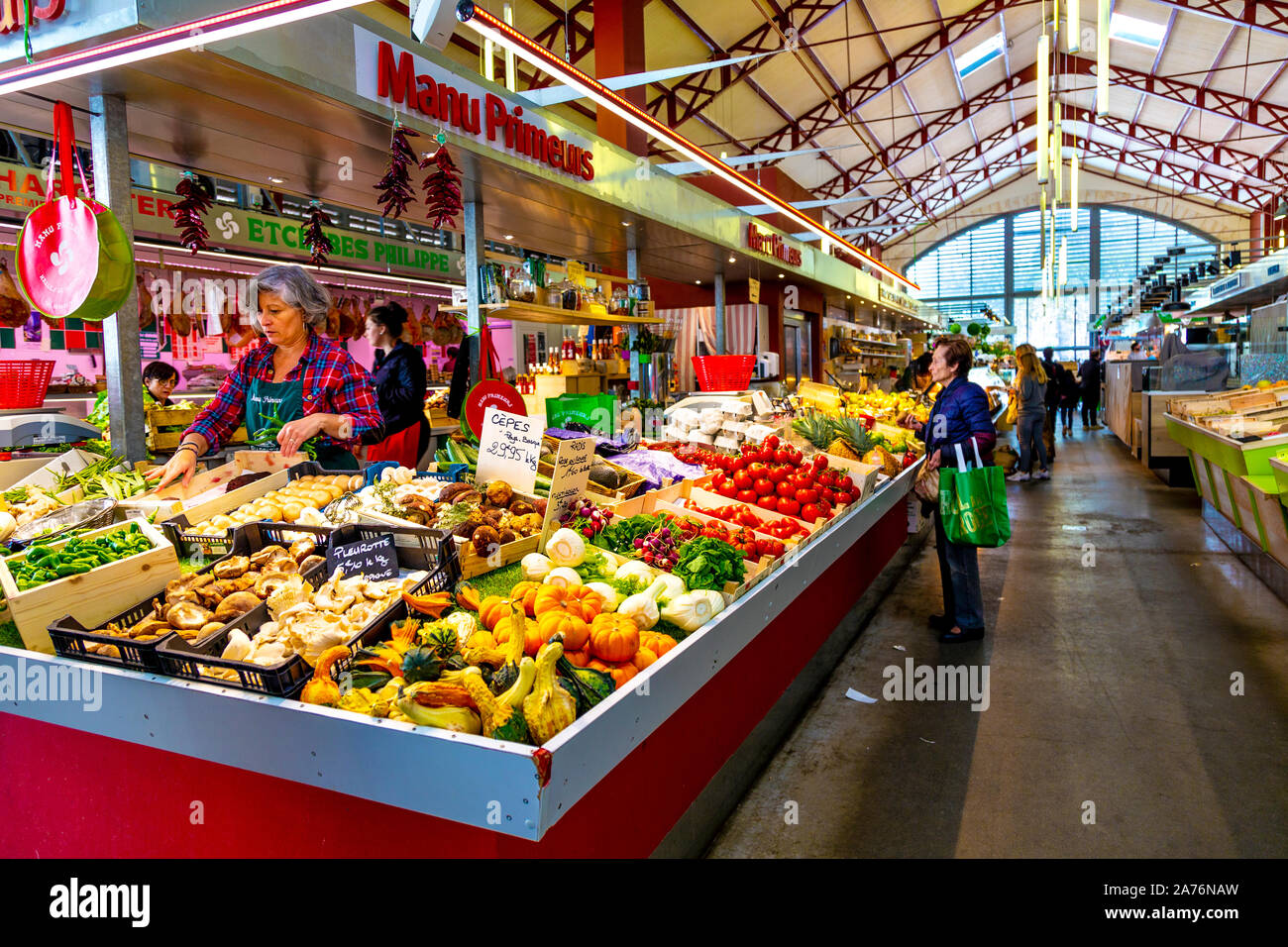 Fruit and vegetable stall at Mercado Les Halles, Biarritz, France Stock Photo