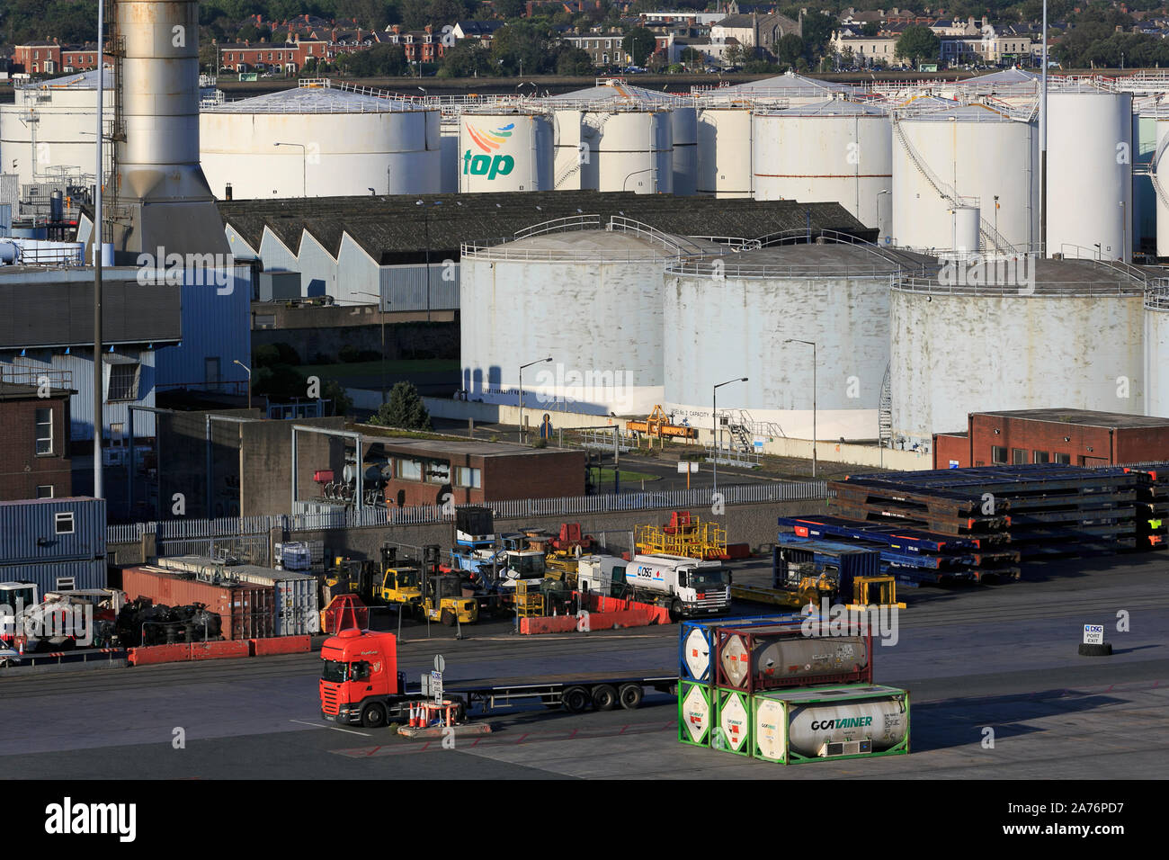 Oil storage tanks, Port of Dublin, County Dublin, Ireland Stock Photo