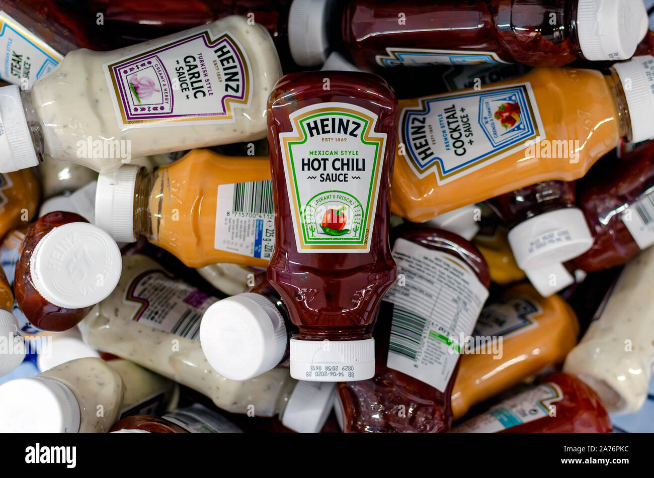 Heinz mexican style hot chili sauce bottle on top of wide range of