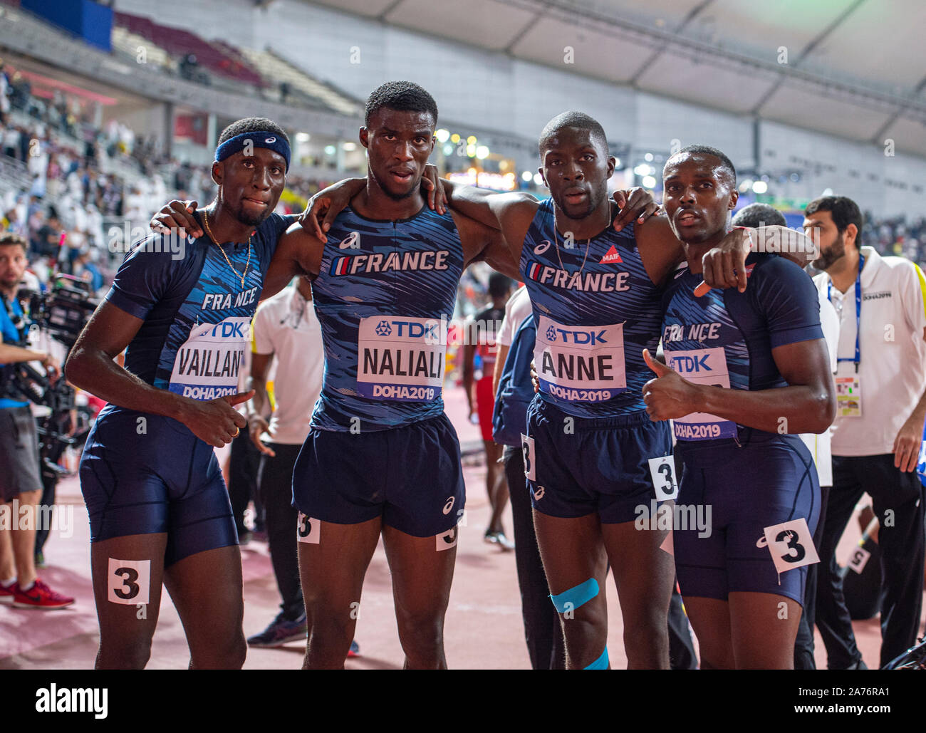 DOHA - QATAR OCT 6: Ludvy Vaillant, Christopher Naliali, Mame-Ibra Anne and  Thomas Jordier of France competing in the men's 4x400m relay final on Day  Stock Photo - Alamy