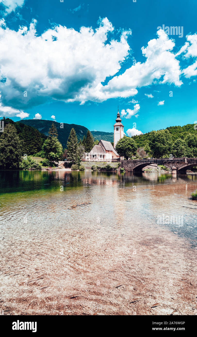 Scenery and Church St John Baptist Bohinj Lake in Slovenia Stock Photo ...
