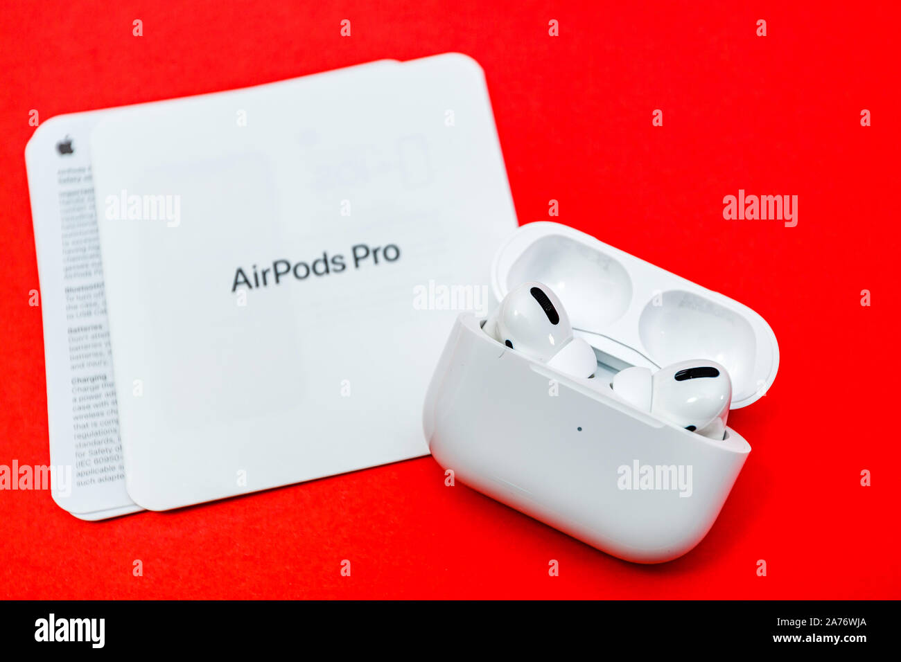 Paris, France - Oct 30, 2019: Unboxing unpacking of the new Apple Computers  AirPods Pro headphones with Active Noise Cancellation for immersive sound  Stock Photo - Alamy