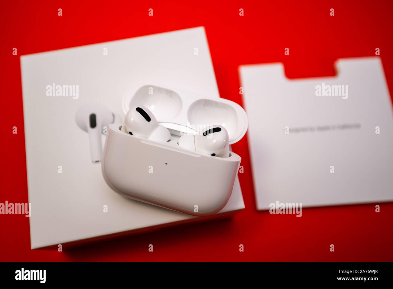 Paris, France - Oct 30, 2019: Unboxing unpacking of the new Apple Computers AirPods  Pro headphones with Active Noise Cancellation for immersive sound Stock  Photo - Alamy