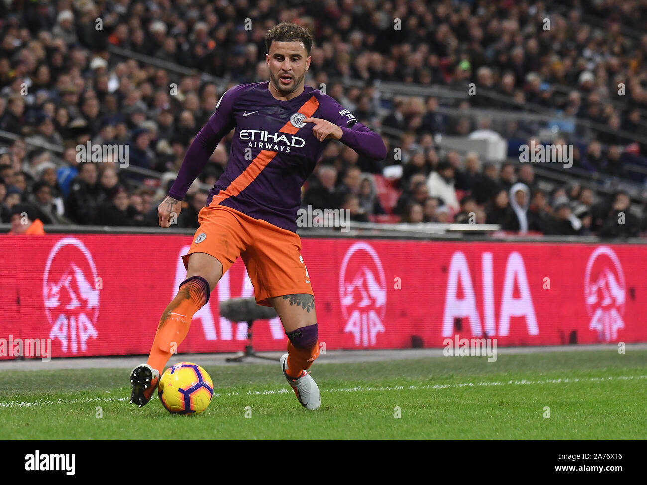 LONDON, ENGLAND - OCTOBER 29, 2018: Kyle Walker of City  pictured during the 2018/19 English Premier League game between Tottenham Hotspur and Manchester City at Wembley Stadium. Stock Photo