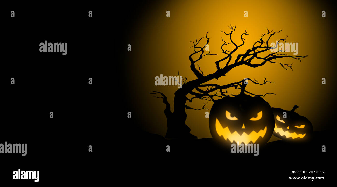 halloween with orange and black background with a tree Stock Photo - Alamy