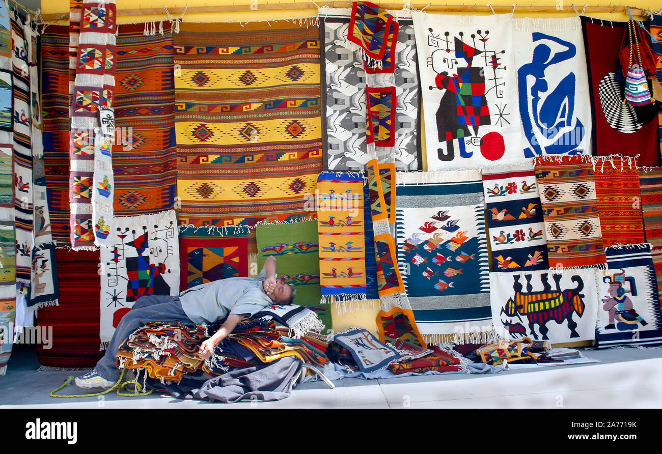 Carpet and rug seller Oaxaca, Mexico Stock Photo Alamy