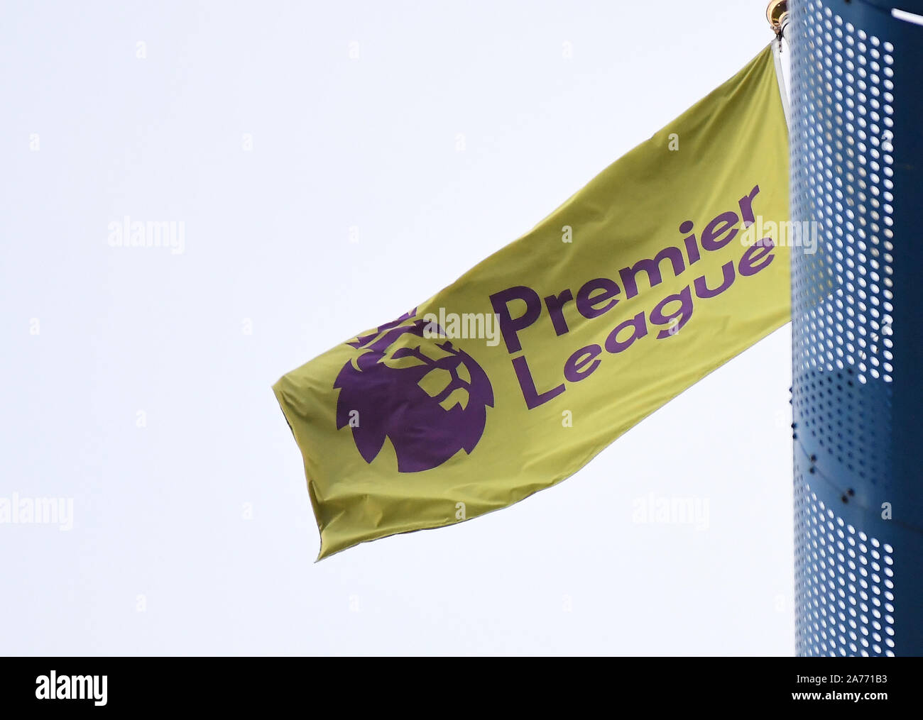 LONDON, ENGLAND - DECEMBER 8, 2018: Premier League branded flag pictured prior to the 2018/19 Premier League game between Chelsea FC and Manchester City at Stamford Bridge. Stock Photo