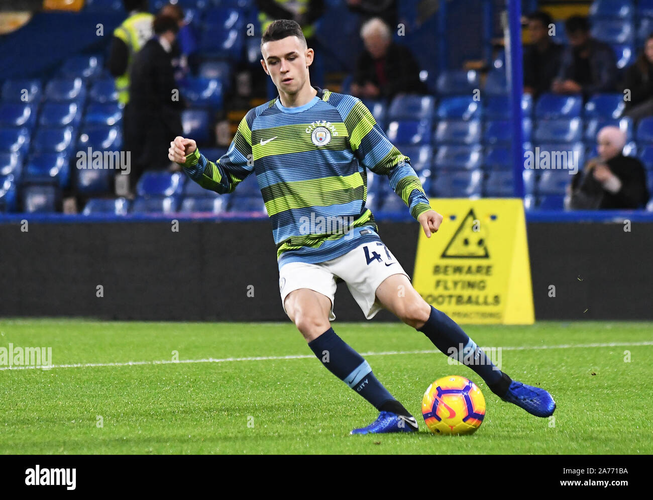 LONDON, ENGLAND - DECEMBER 8, 2018: Phil Foden of City pictured prior to the 2018/19 Premier League game between Chelsea FC and Manchester City at Stamford Bridge. Stock Photo