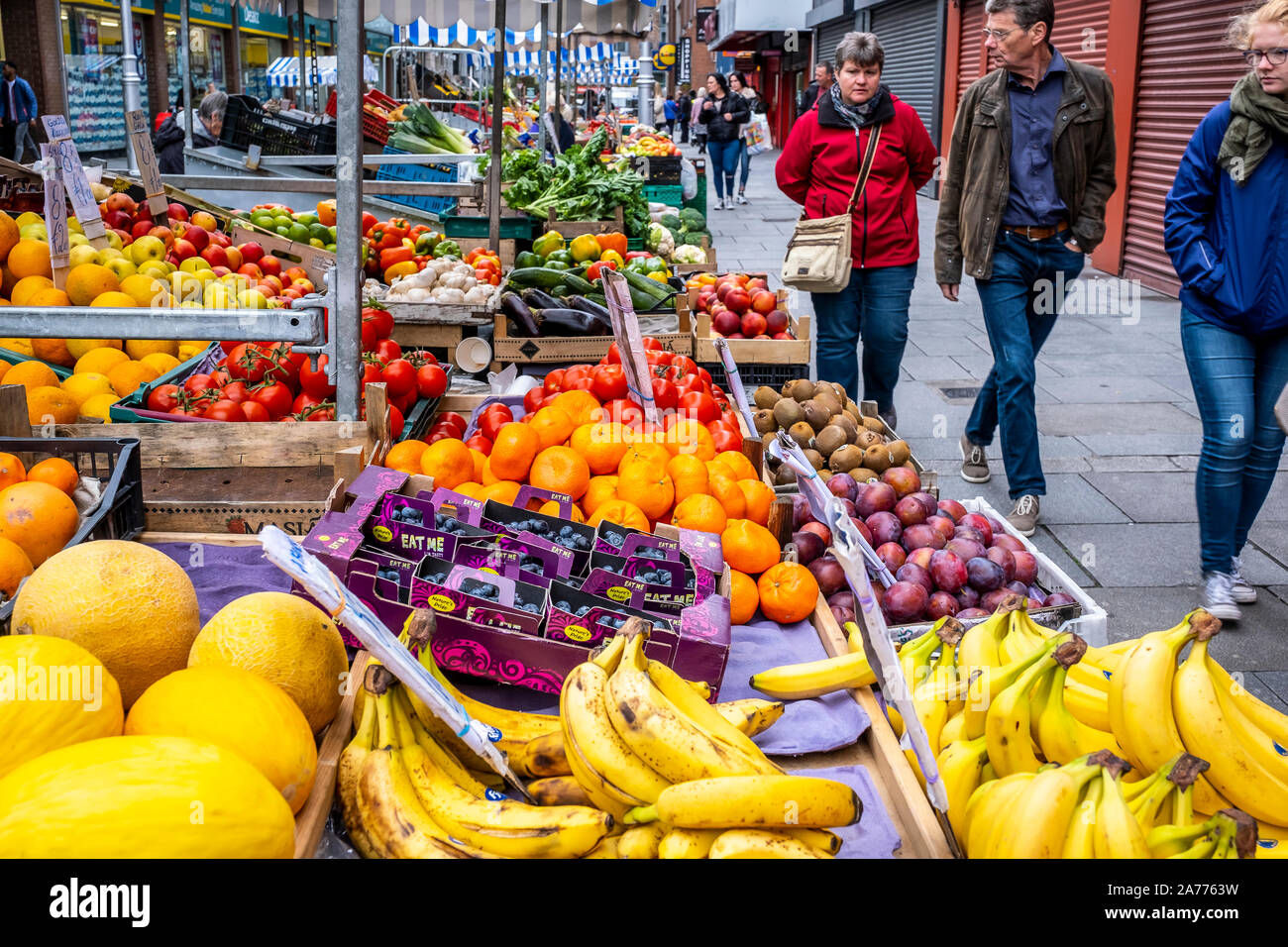 Greengrocery, vegetables, fruits, stall, Moore street market, Dublin