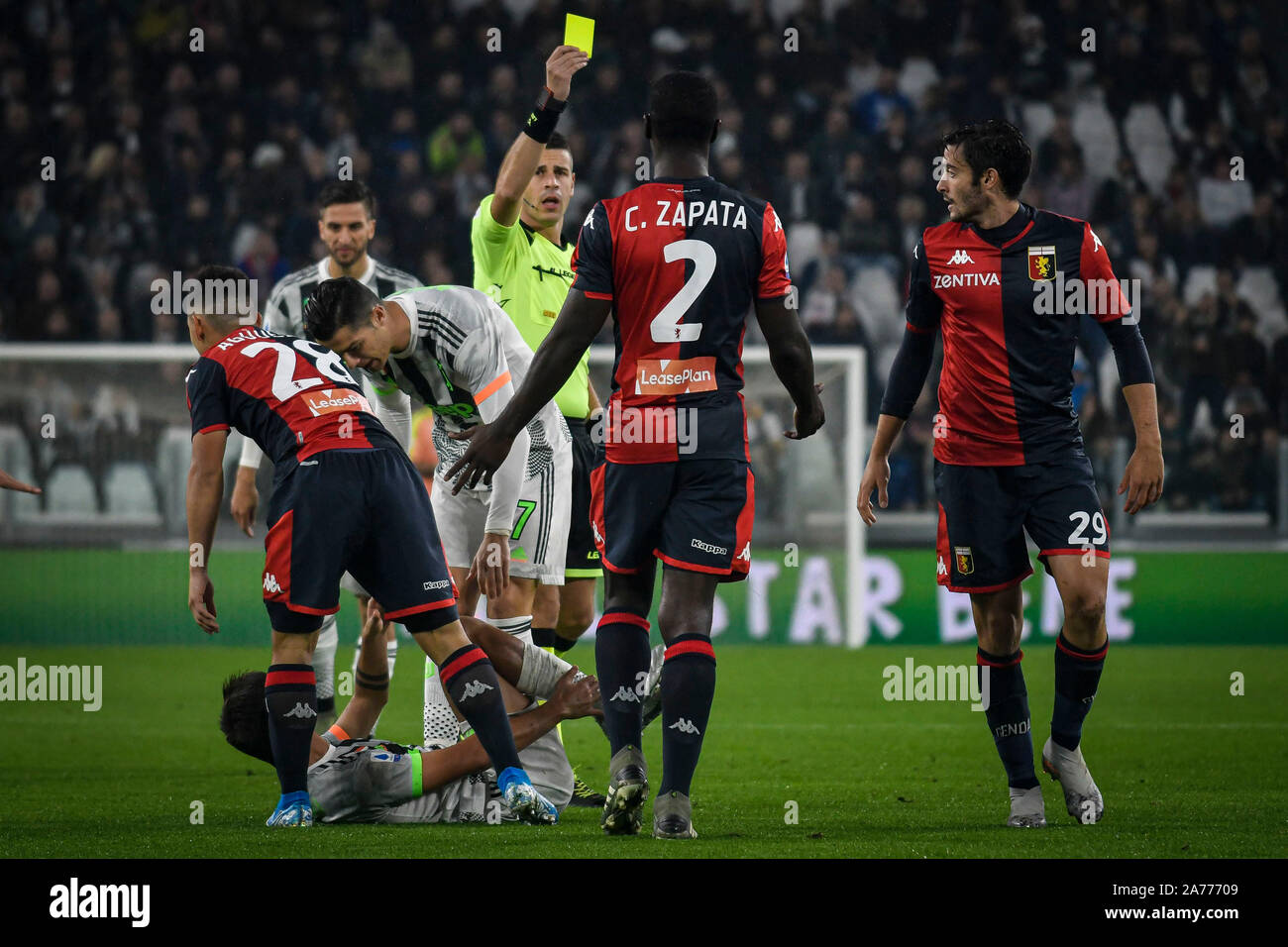 Turin, Italy. 30th Oct, 2019. Serie A TIM 2019/2020. Juventus - Genoa Allianz Stadium. In the Photo: Warning by Cristian Zapata Credit: Independent Photo Agency/Alamy Live News Stock Photo
