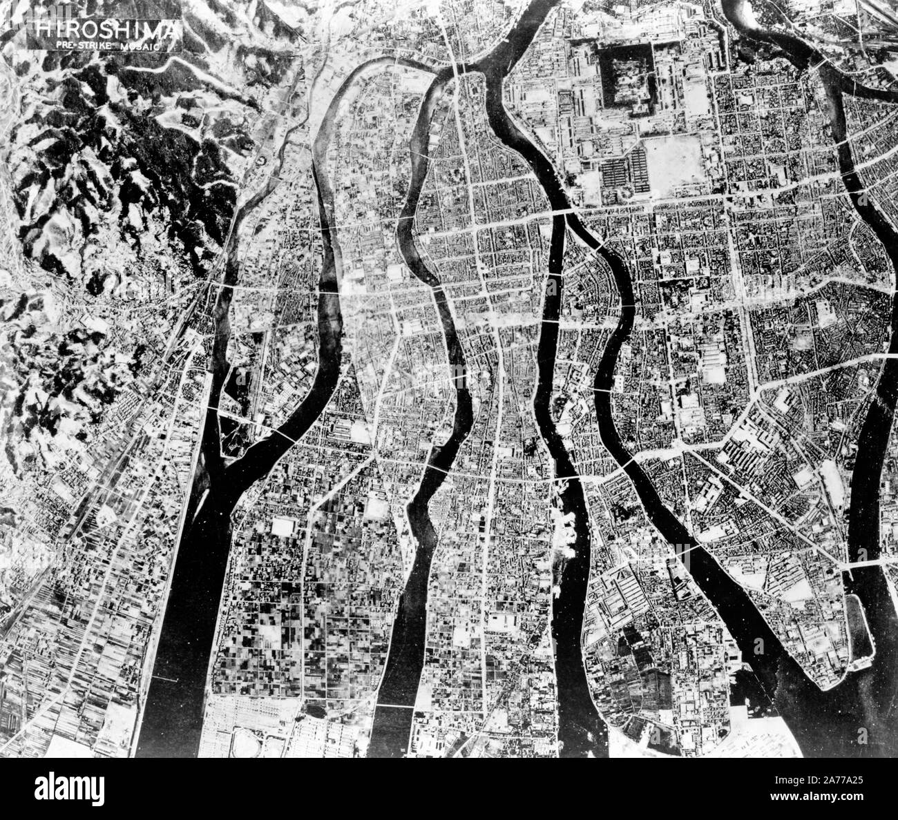 Pre-strike aerial view of Hiroshima, Japan 1945 Stock Photo