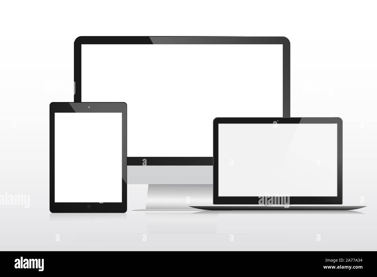 Realistic Computer, Laptop, Tablet and mobile on white background. Wallpaper  Screen Isolated. Set of Device Mockup Stock Vector Image & Art - Alamy