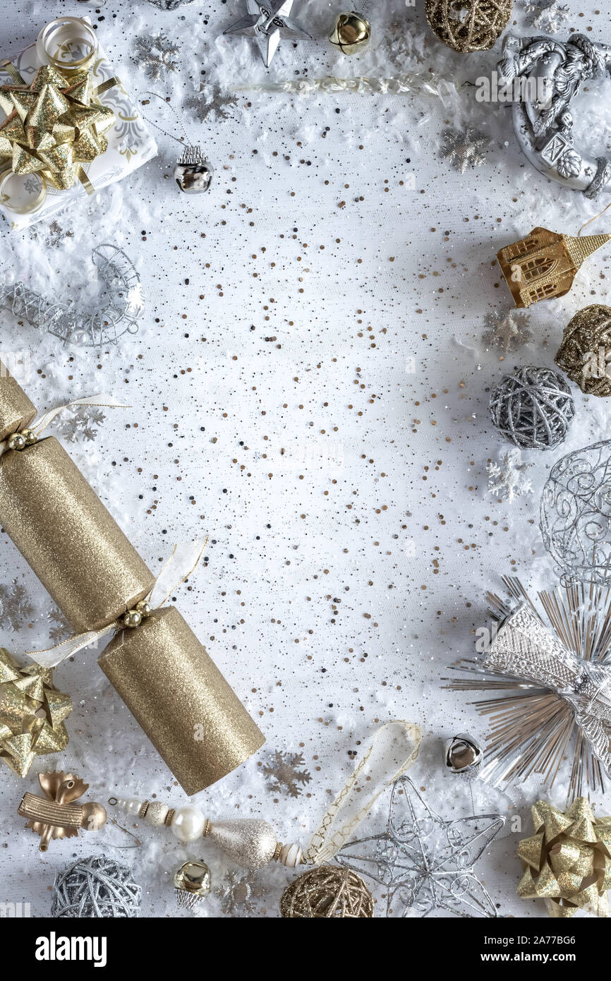 Gold and silver Christmas background. Stock Photo