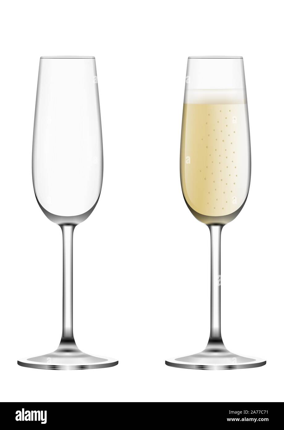full and empty champagne glass illustration Stock Vector