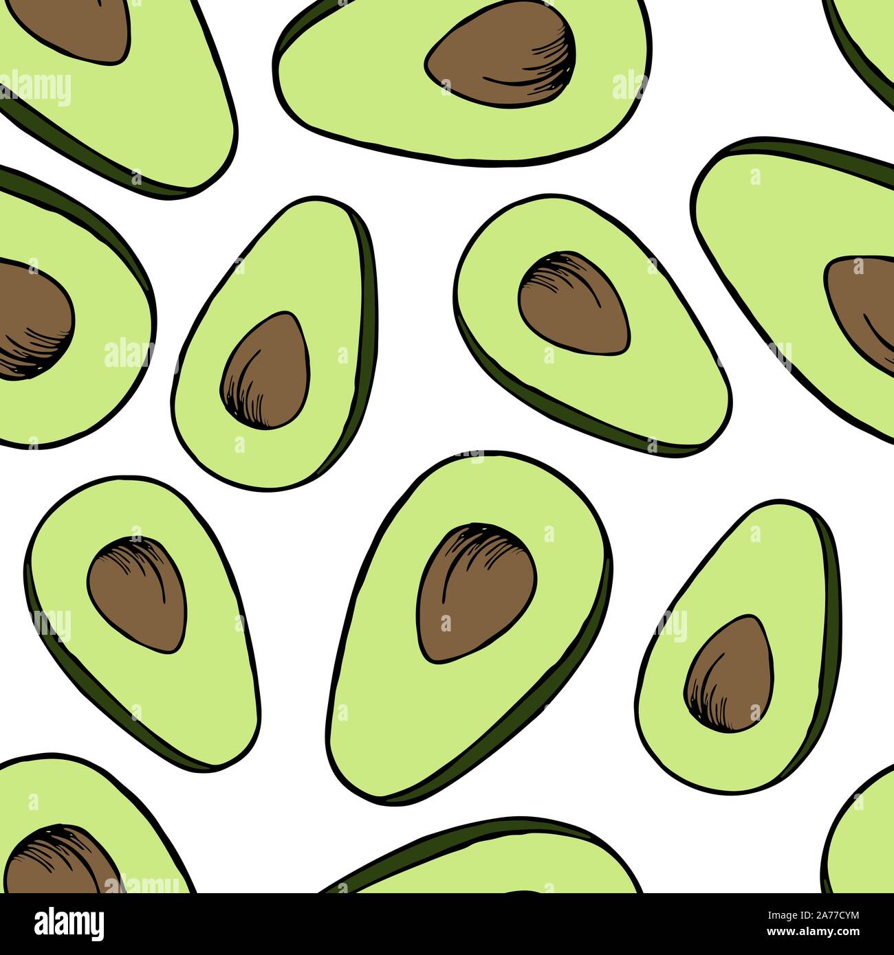 Handdrawn fruit seamless pattern with avocado, vector illustration, on white background Stock Vector