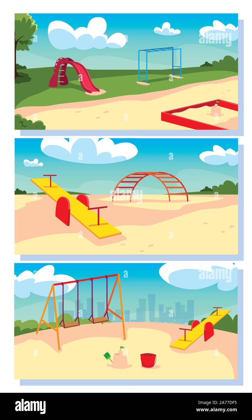 set of kids playgrounds outdoor vector illustration design Stock Vector ...