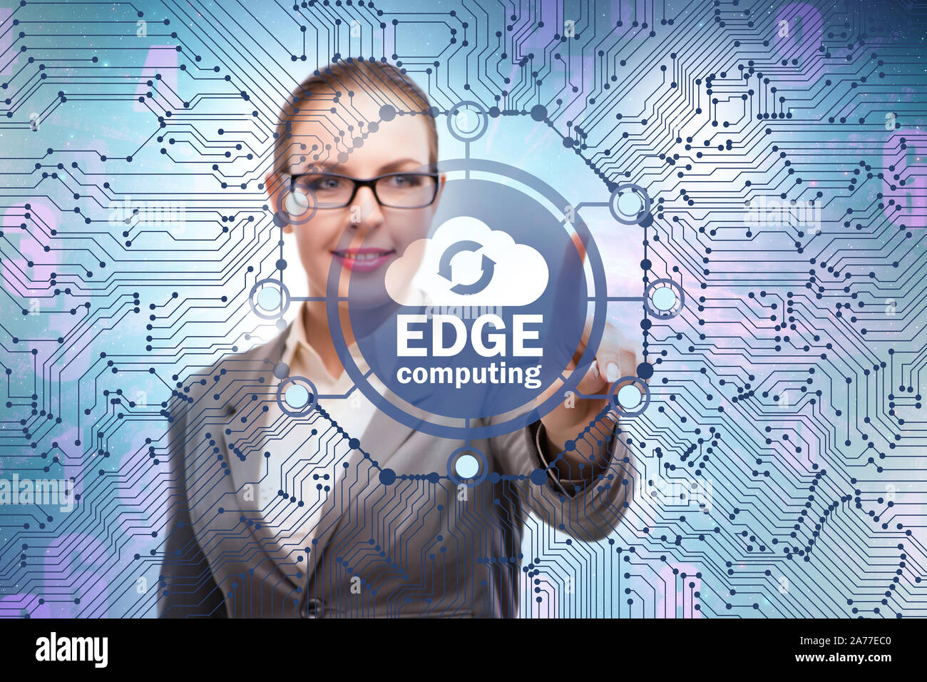 The businessman in edge and fog computing concept Stock Photo - Alamy