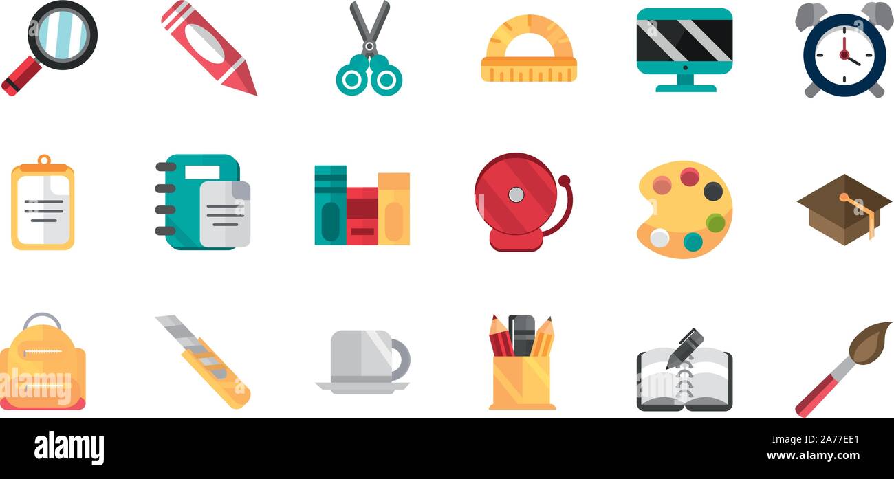 school and education supplies icons set vector illustration Stock ...