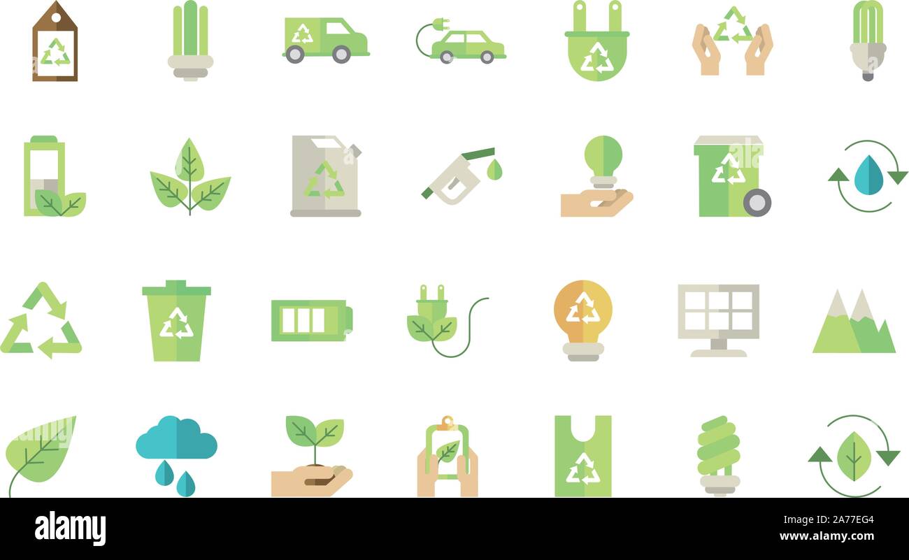 ecological green energy icons collection vector illustration Stock ...