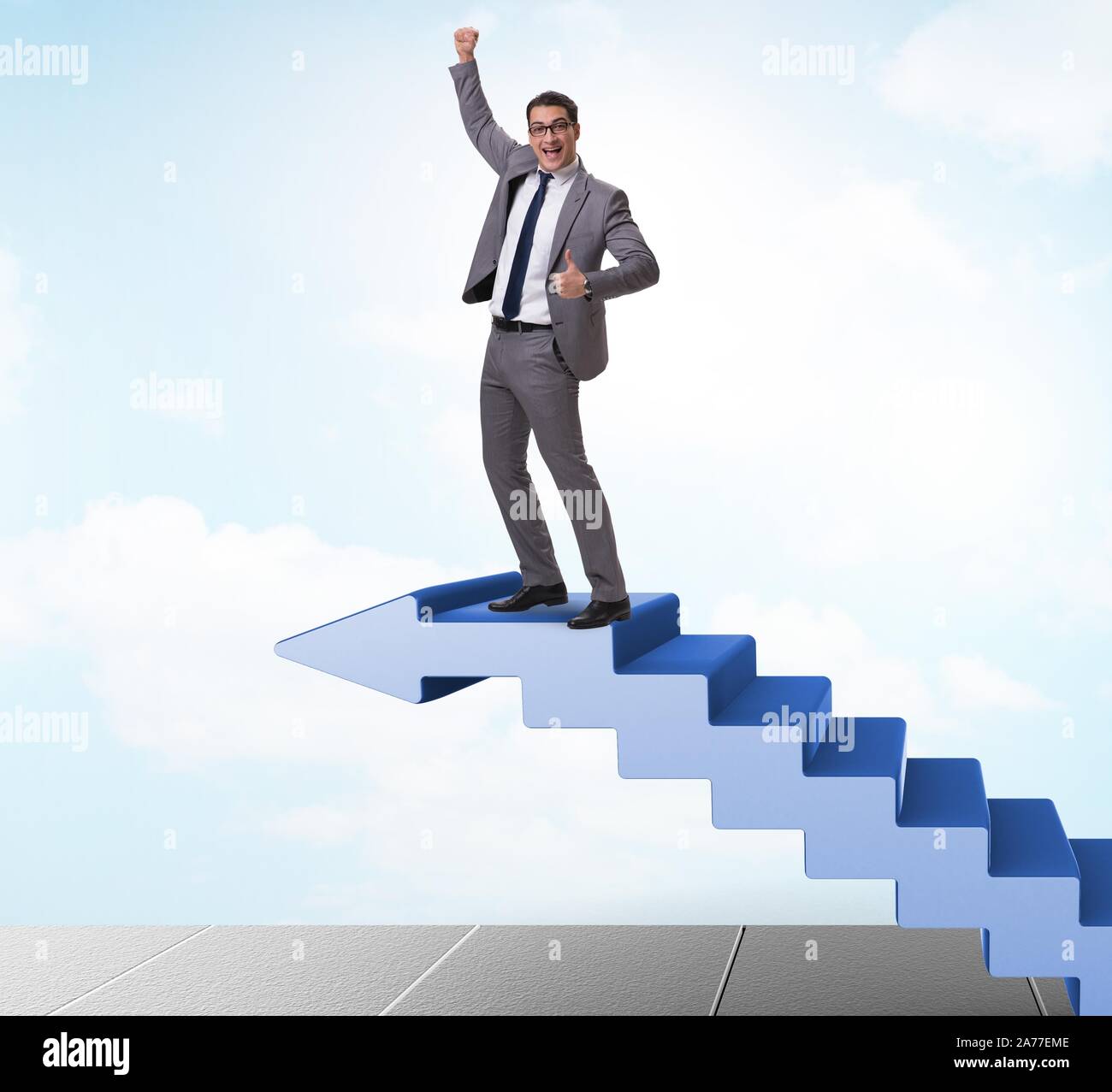 The businessman climbing career ladder in business concept Stock Photo ...