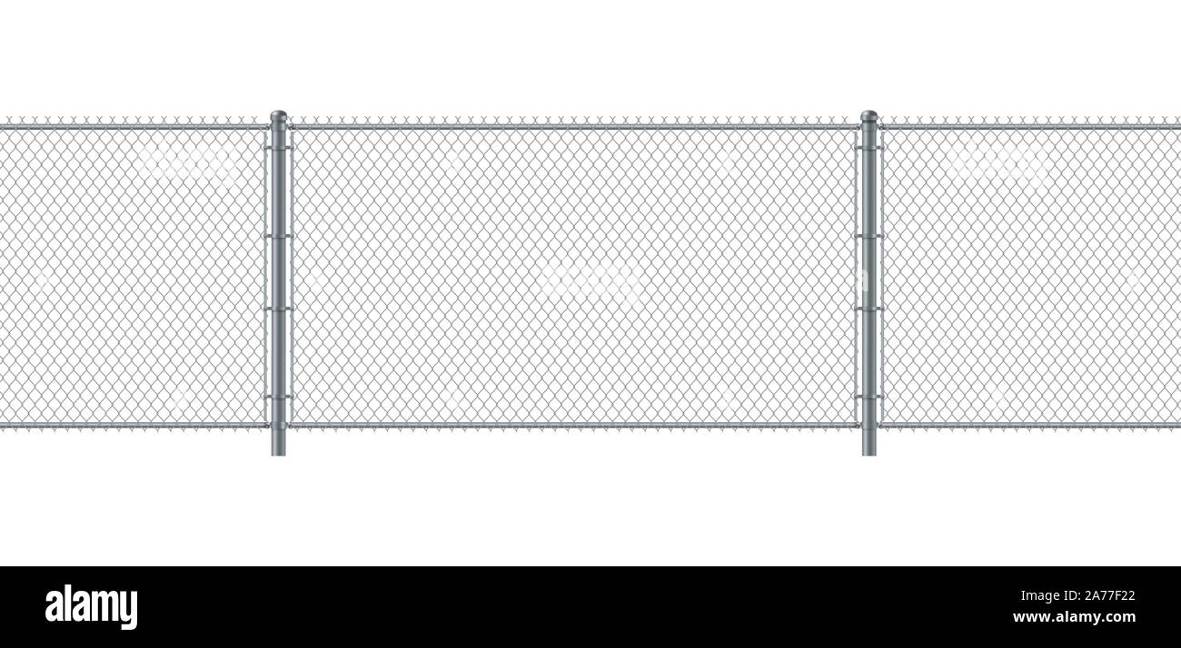 Chain link fence seamless. Metal Wire Fence. Wire grid construction steel security and safety wall. Stock Vector