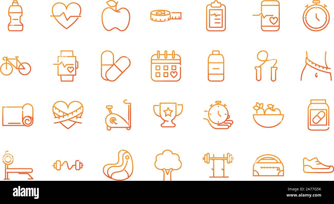sport gym fitness icons set gradient line vector illustration Stock ...