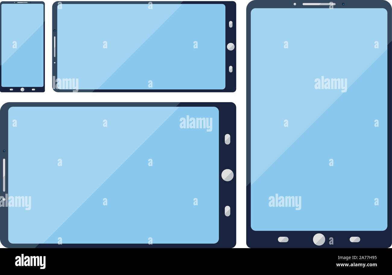 Tablet computers and smartphones flat icons collection Stock Vector