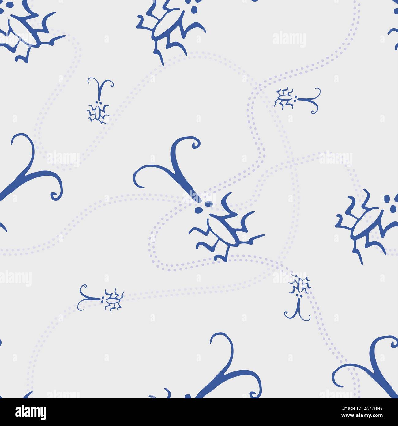 Seamless pattern with bugs and traces Stock Vector