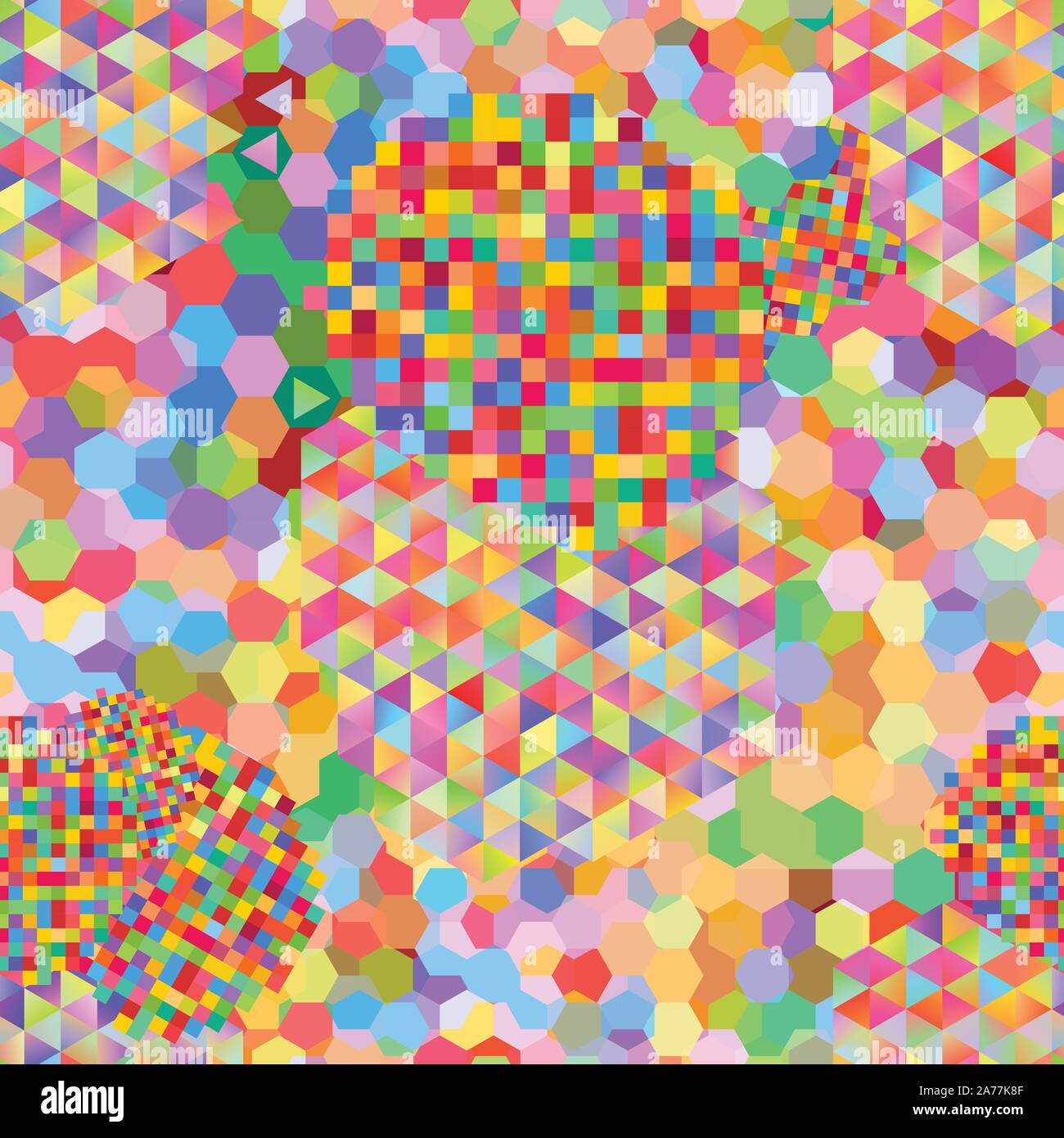 Seamless pattern with gainbow colored glitch styled bright messy shapes Stock Vector
