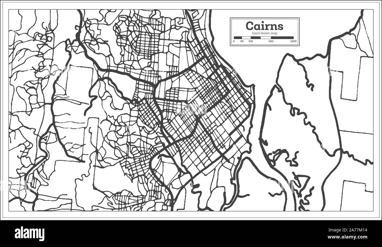 Cairns Australia City Map in Black and White Color. Outline Map. Vector Illustration Stock