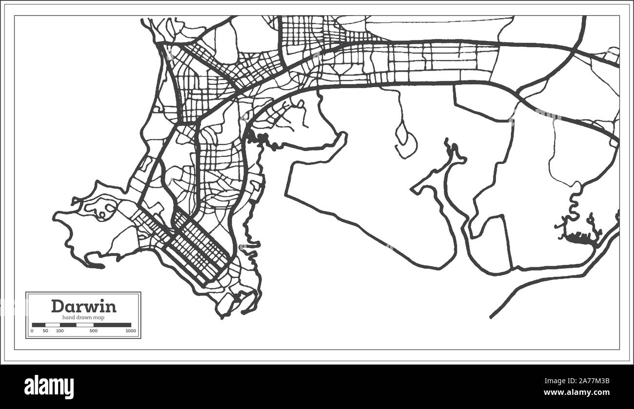 Darwin Australia City Map in Black and White Color. Outline Map. Vector Illustration. Stock Vector