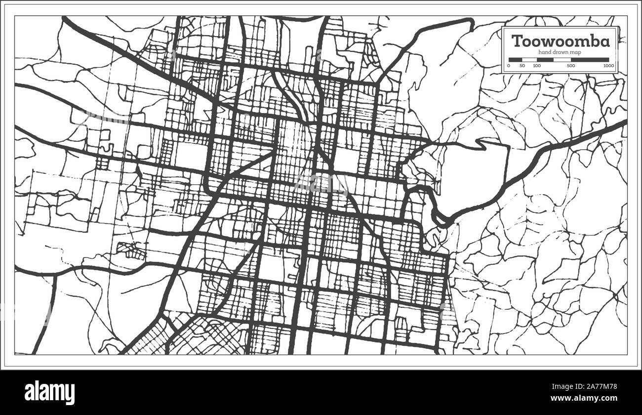 Toowoomba Australia City Map in Black and White Color. Outline Map. Vector Illustration Stock