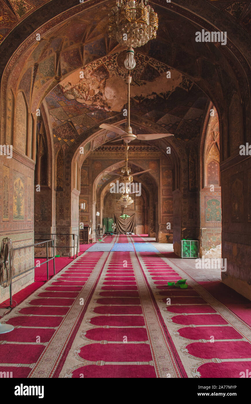 Beautiful Interior of Wazir Khan Mosque, Lahore Stock Photo