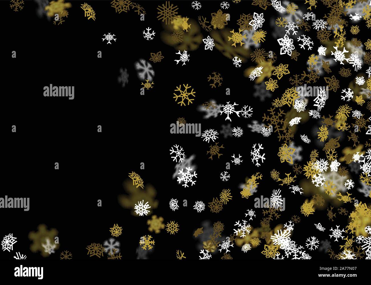 Snowfall background with golden snowflakes blurred in the dark Stock ...