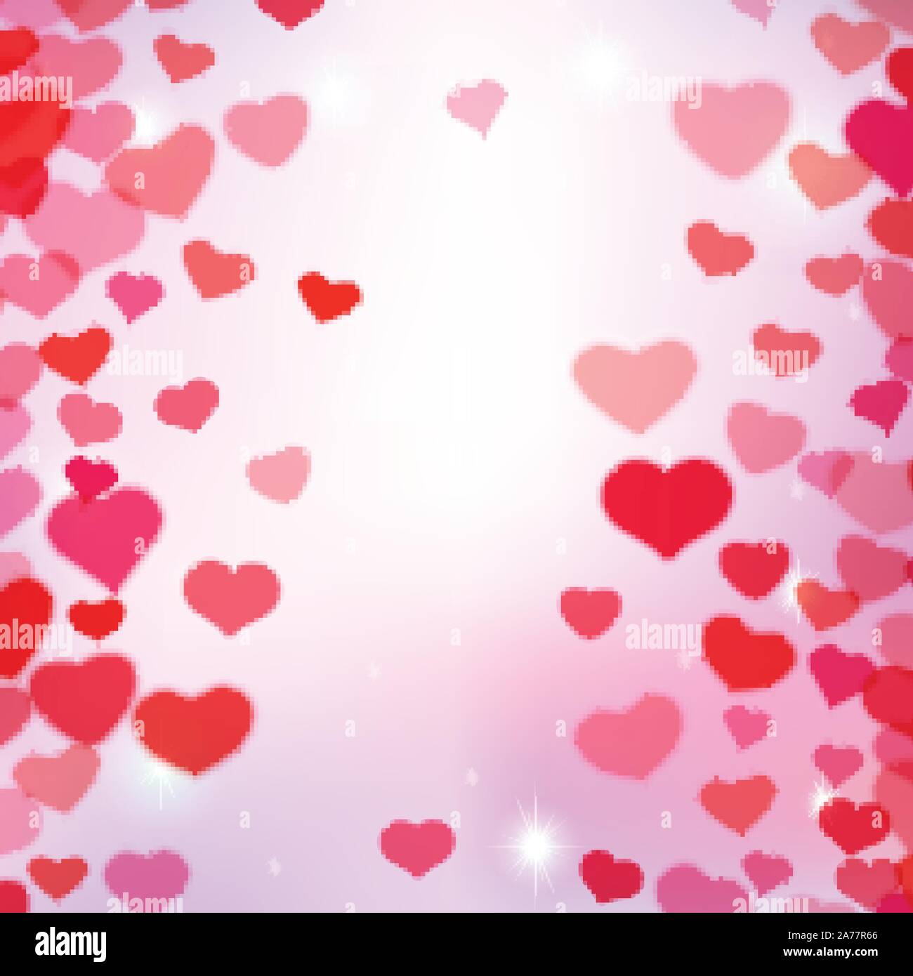 Valentines Day background with scattered blurred tender hearts Stock Vector