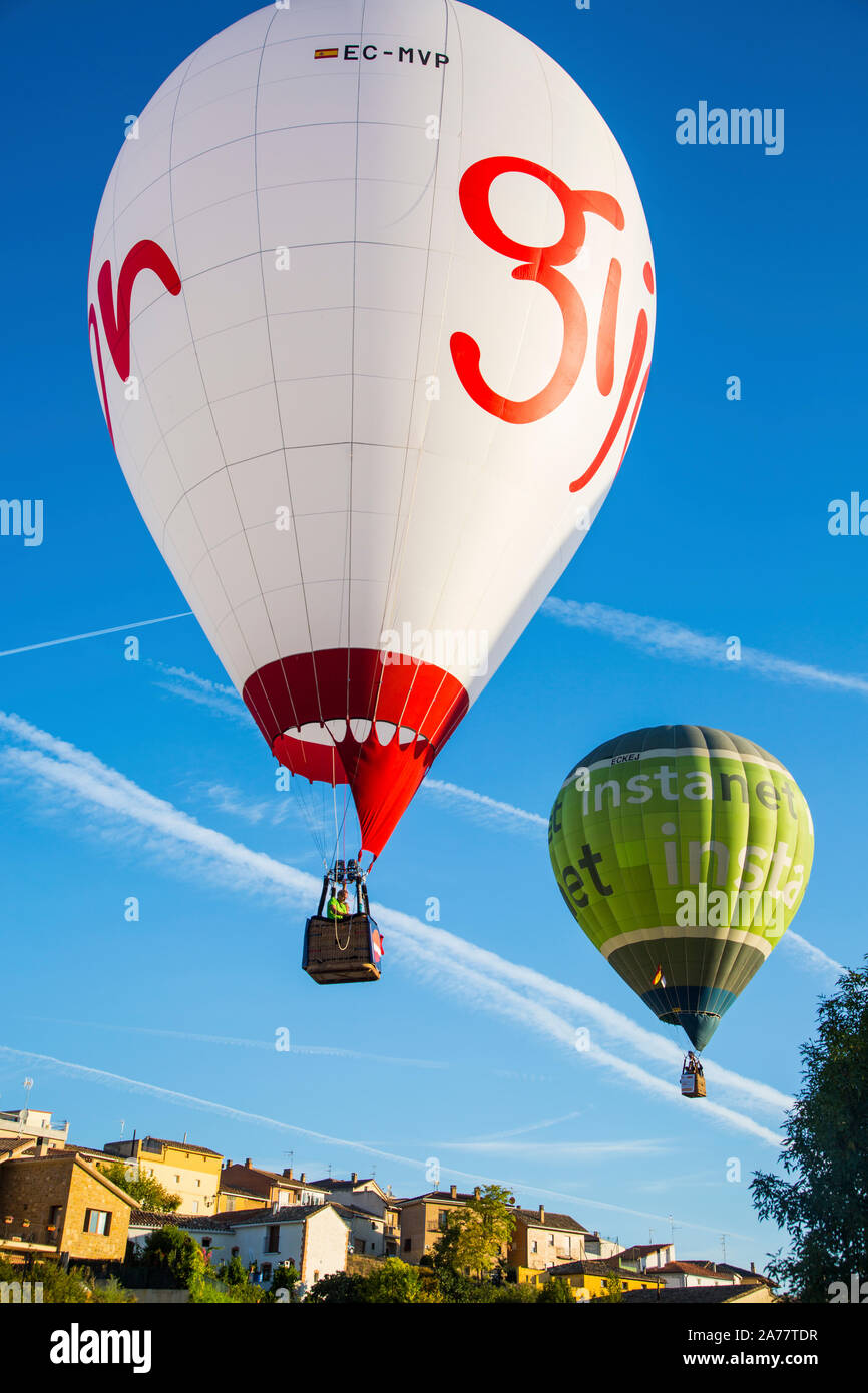 Hot-air balloons. Navarre, Spain, Europe. Stock Photo