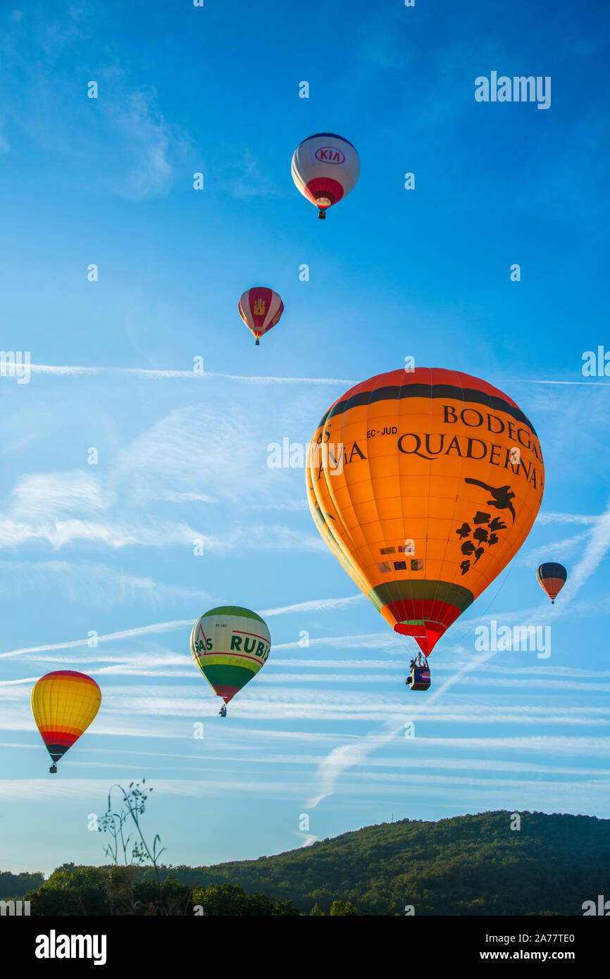 Hot-air balloons. Navarre, Spain, Europe. Stock Photo