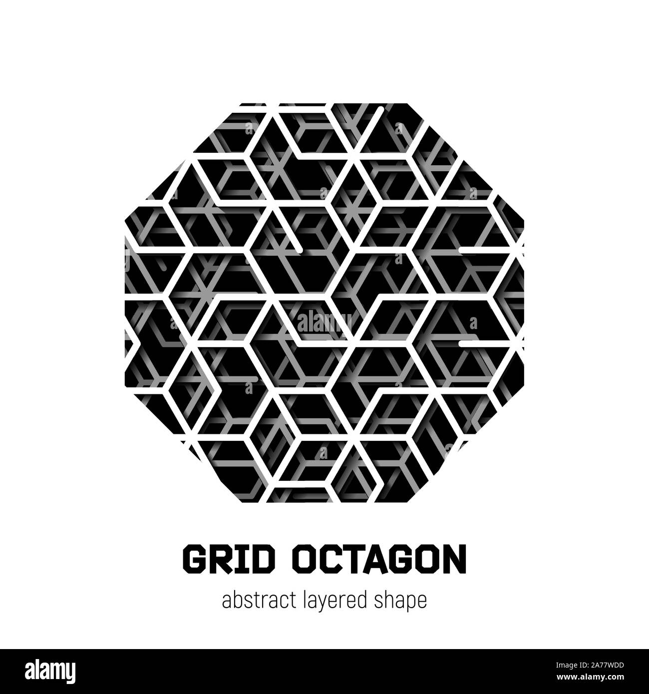 Abstract octagon shape with layered lines triangular grid and shadow Stock Vector