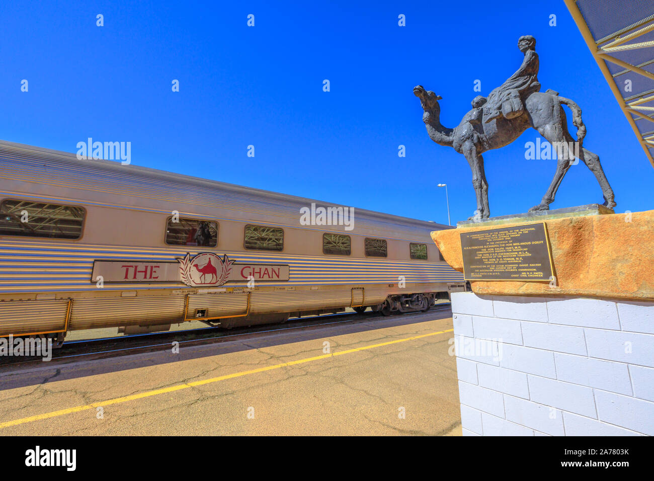 Alice Springs, Northern Territory, Australia Aug 29, 2019 carriages of famous Ghan railway at