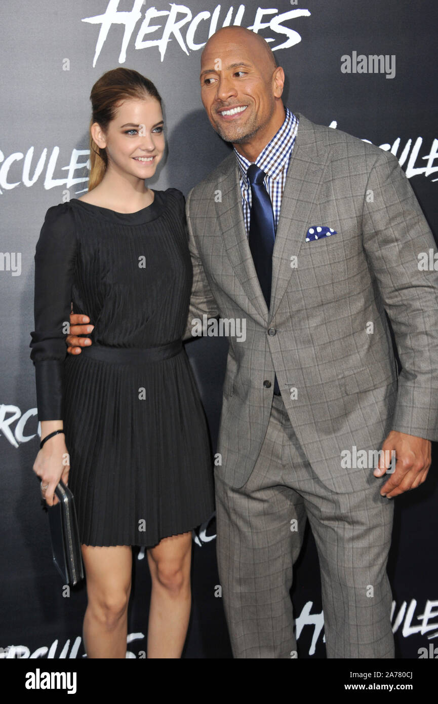 LOS ANGELES, CA - JULY 23, 2014: Dwayne Johnson & Barbara Palvin at the  premiere of their movie "Hercules" at the TCL Chinese Theatre, Hollywood.©  2014 Paul Smith / Featureflash Stock Photo - Alamy