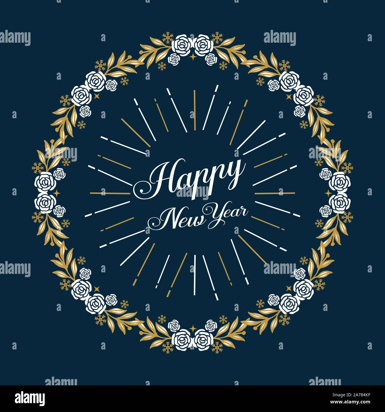 Concept design for card happy new year with realistic rose flower frame ...