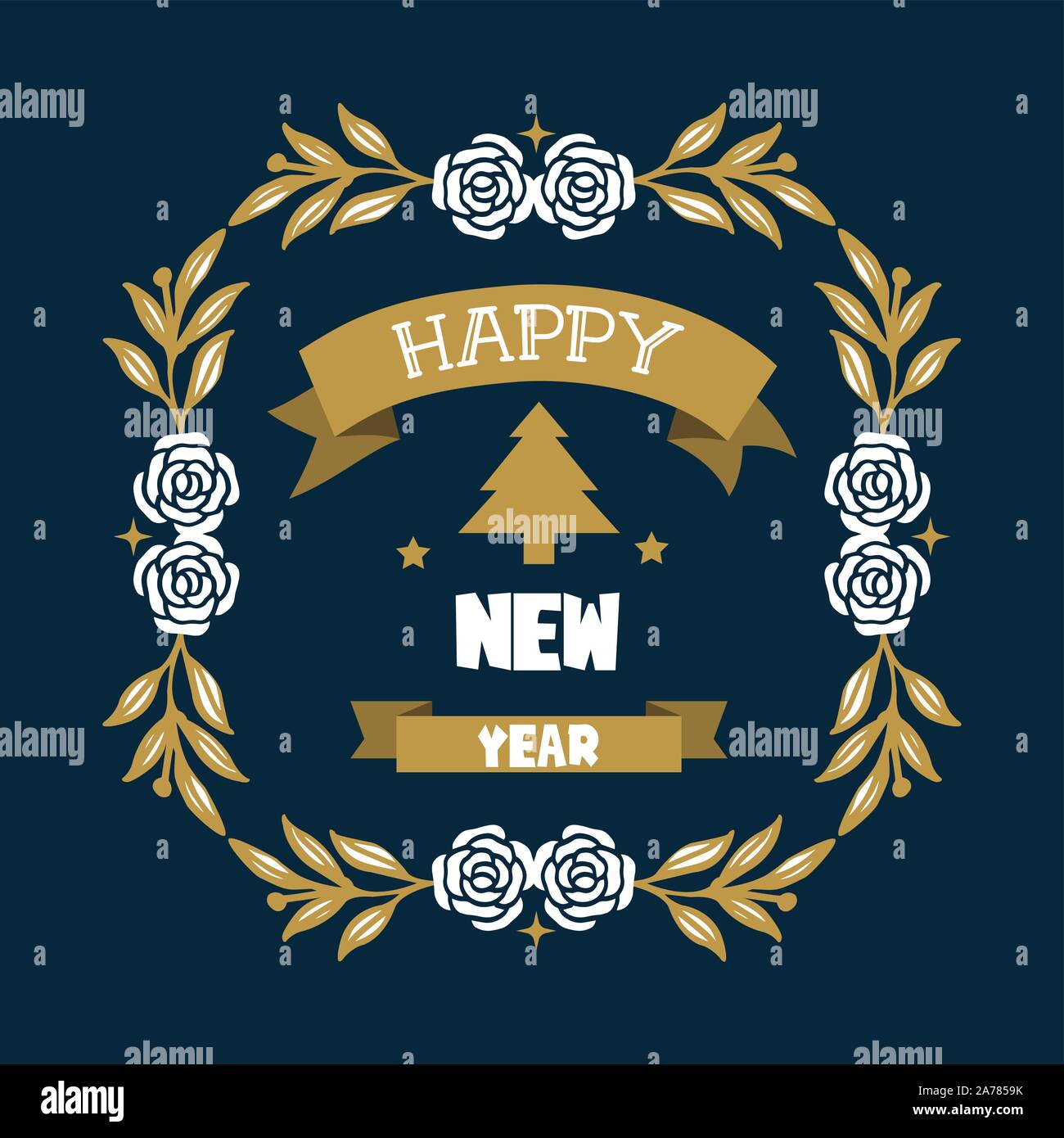 Concept design for card happy new year with realistic rose flower frame ...