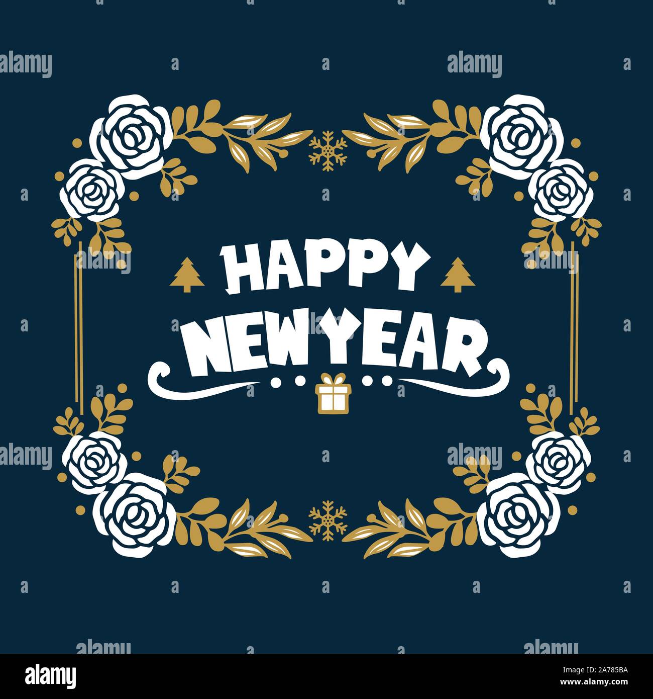 Concept design for card happy new year with realistic rose flower frame ...